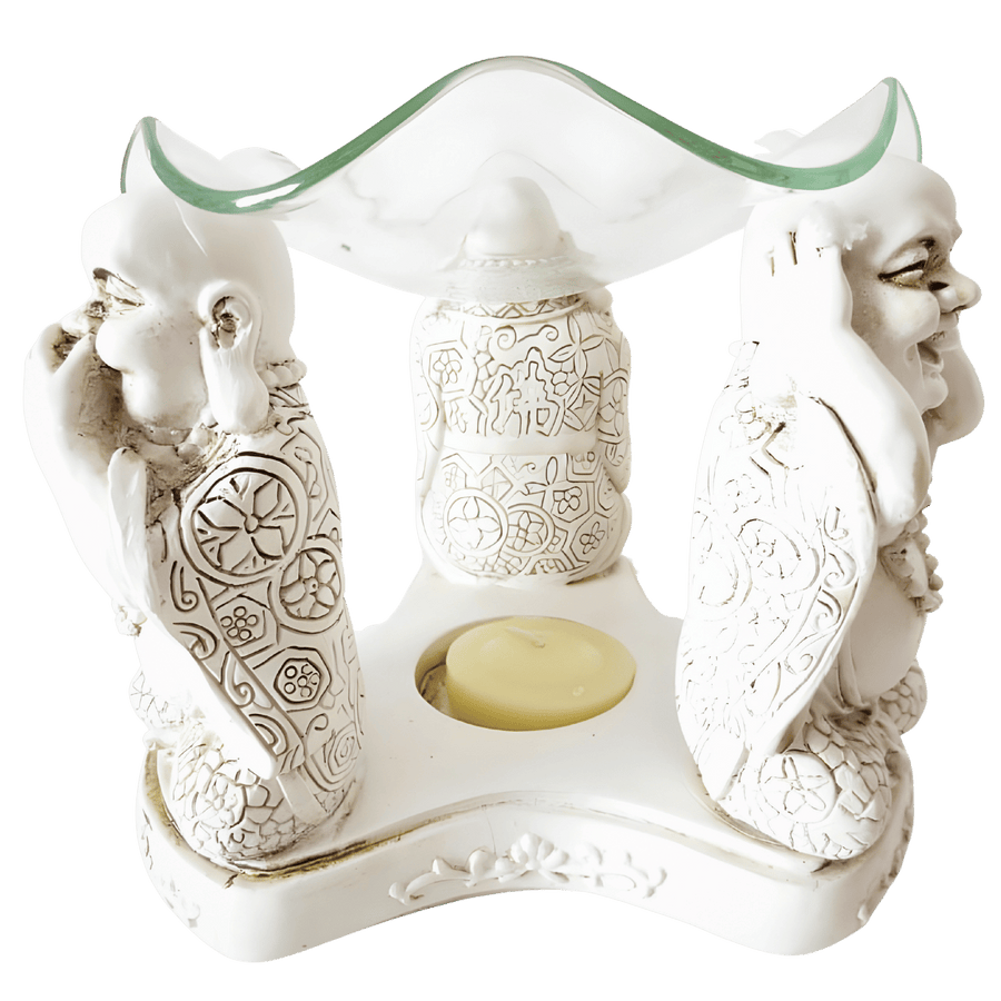 3 frhliche Buddhas 'hren, sehen, schweigen' lbrenner in wei