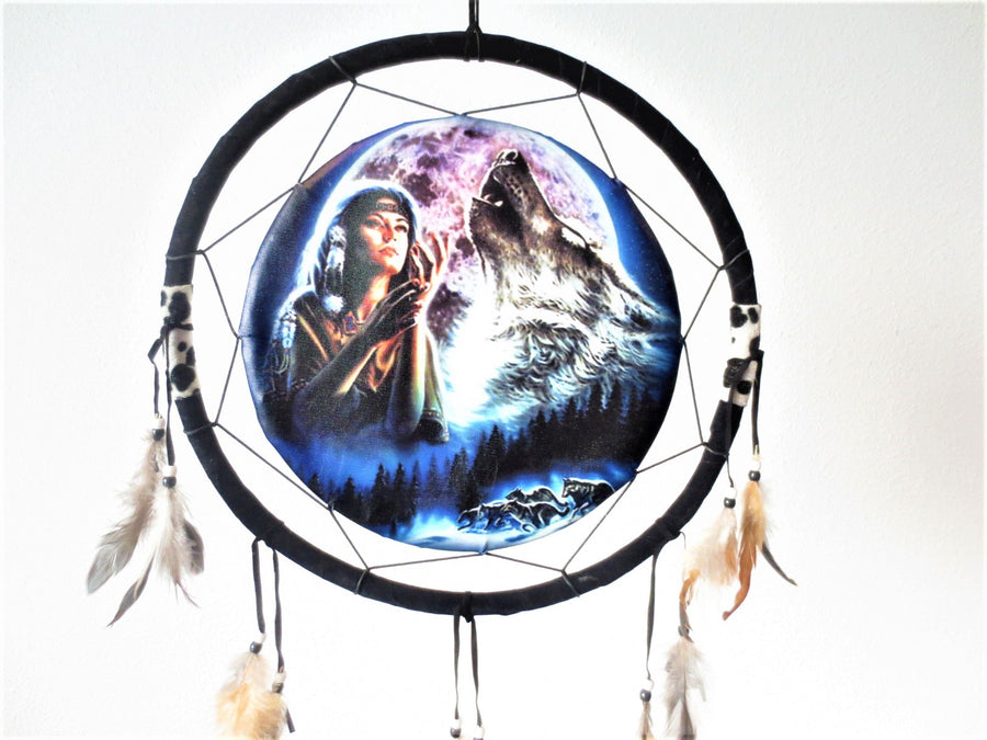 38cm Traumfänger Indische Frau mit Wolf (II)