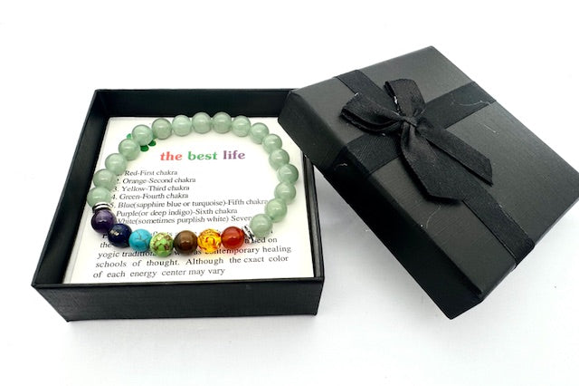 8 mm 7-Chakra Aventurin Edelsteinarmband – Geschenkbox inklusive