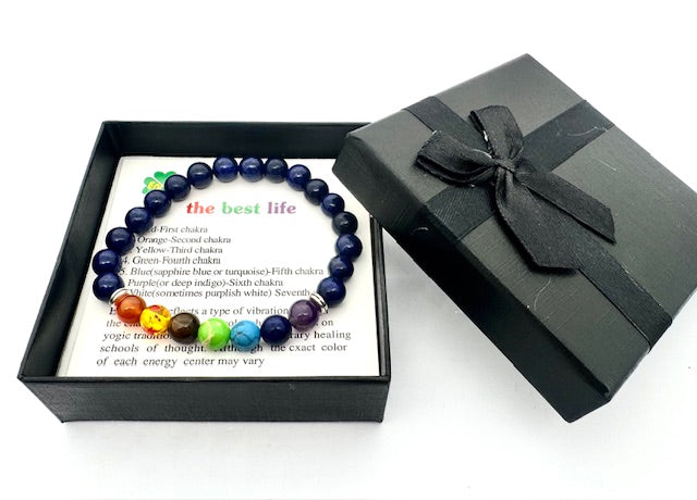8 mm 7-Chakra Lapis Lazuli Edelsteinarmband – Geschenkbox inklusive