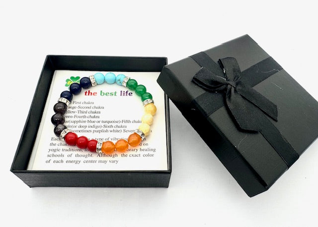 8 mm 7-Chakra mit Diamonds Edelsteinarmband – Geschenkbox inklusive