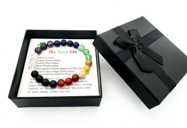 8 mm 7-Chakra Edelsteinarmband – Geschenkbox inklusive
