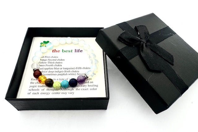 8 mm 7-Chakra Opal Edelsteinarmband – Geschenkbox inklusive
