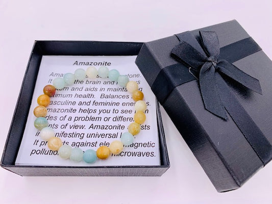 8 mm Amazonit Edelsteinarmband – Geschenkbox Inklusiv