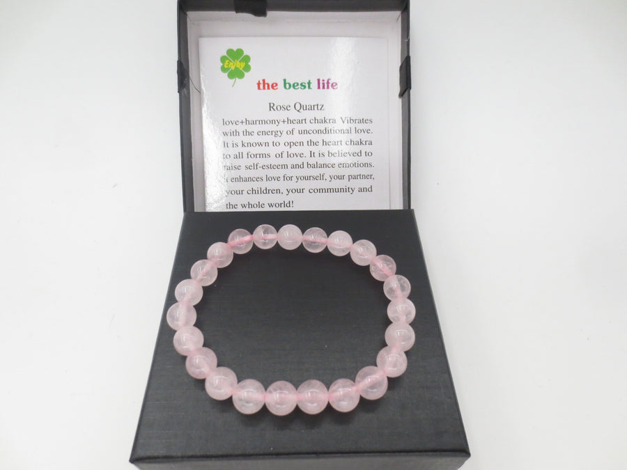 8 mm Rosenquarz Edelsteinarmband – Geschenkbox Inklusiv