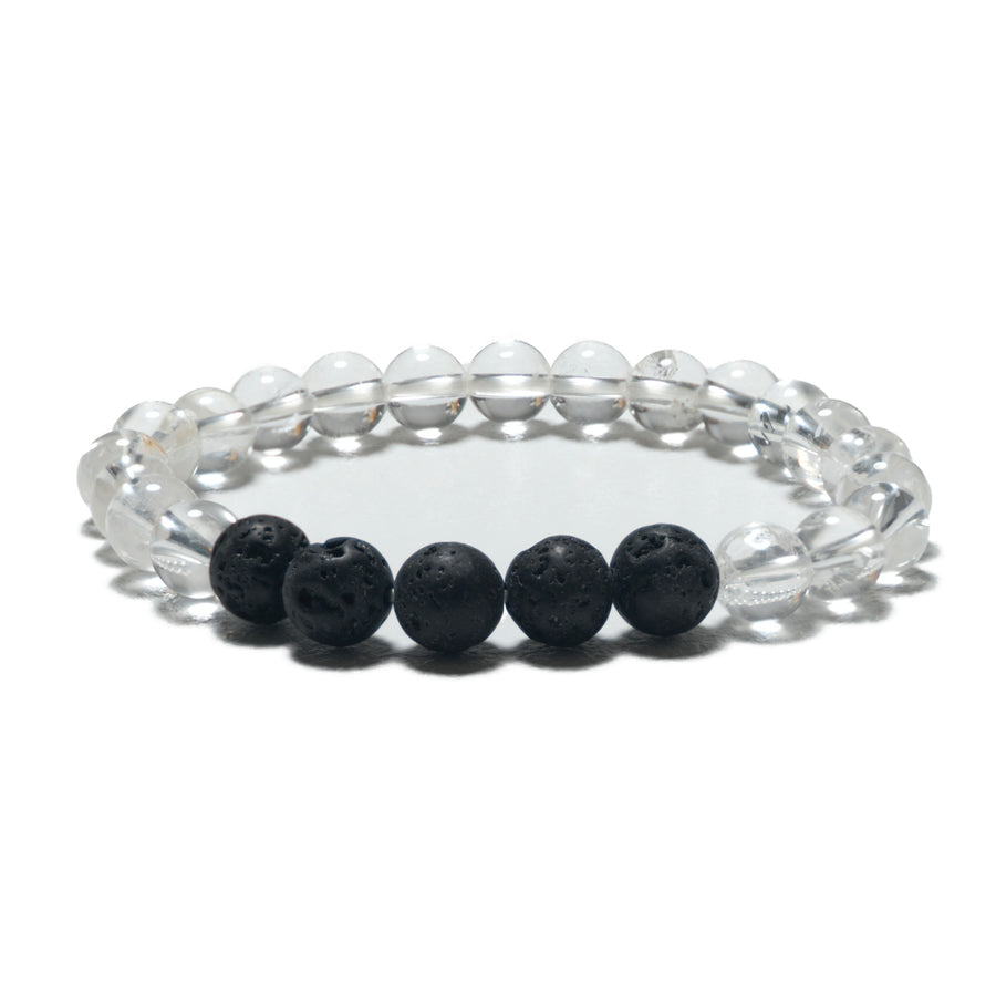 8-mm-Armband ohne Geschenkbox – Bergkristall und Lavastein