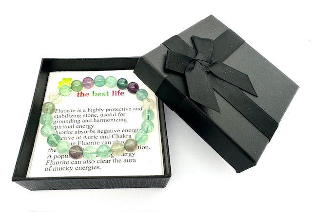 8 mm Fluorit Edelsteinarmband – Geschenkbox Inklusiv