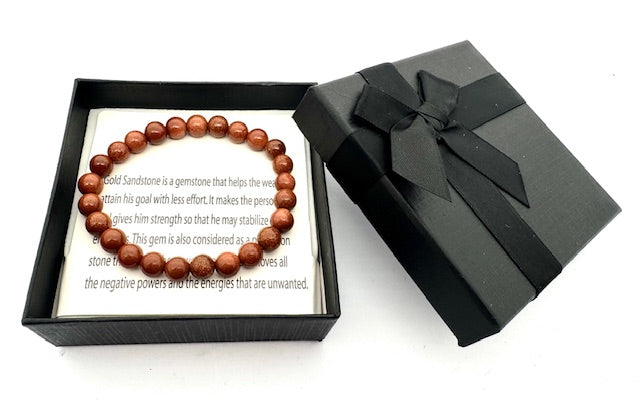 8 mm Goldener Sandstein Edelsteinarmband – Geschenkbox Inklusiv