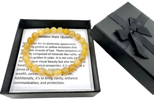 8 mm Golden Hair Quartz Edelsteinarmband – Geschenkbox Inklusiv