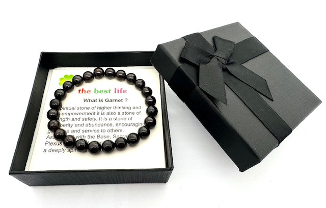 8 mm Granate Edelsteinarmband – Geschenkbox Inklusiv