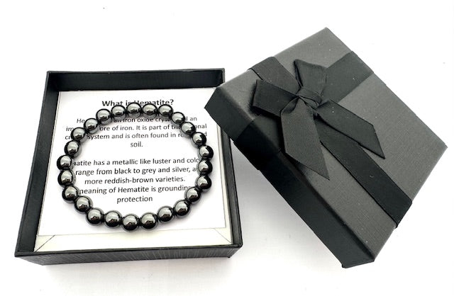 8 mm Hematit Edelsteinarmband – Geschenkbox Inklusiv