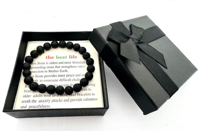 8 mm Lavastein Edelsteinarmband – Geschenkbox Inklusiv