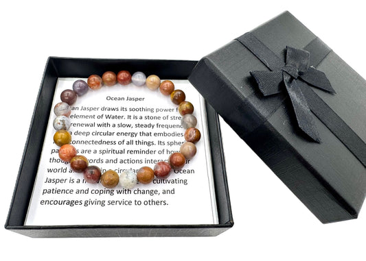 8 mm Ozean-Jaspis Edelsteinarmband – Geschenkbox Inklusiv
