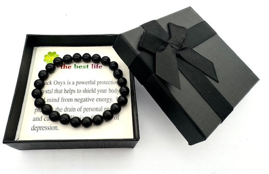8 mm Schwarz Onyx Edelsteinarmband – Geschenkbox Inklusiv