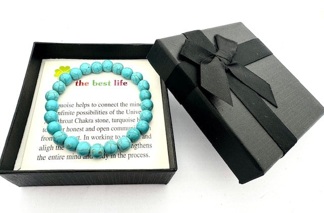 8 mm Türkis Edelsteinarmband – Geschenkbox Inklusiv