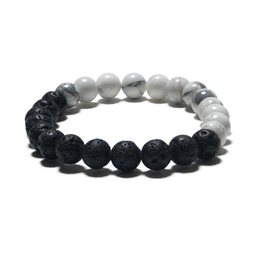 8 mm Yin-Yang-Armband ohne Geschenkbox – Howlith und Lavastein