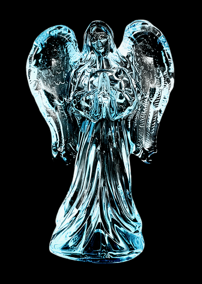 Blaue betende Engel-Statue aus Kristallglas – 10,5 cm