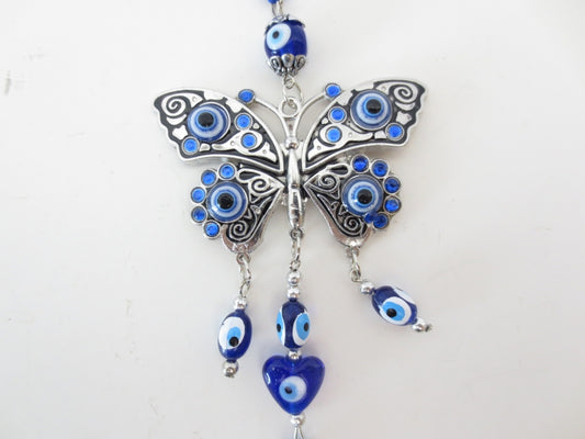 Blauer Evil Eye Anhänger mit Schmetterling 6er Set