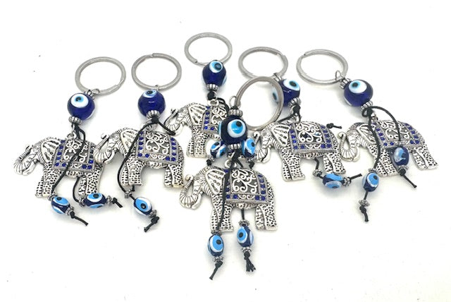 Blauer Böser Blick-Schlüsselanhänger mit Elefant II, 6er-Set