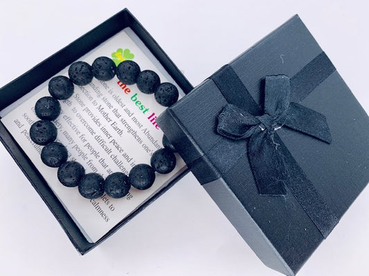 12mm Edelstein Armband mit Geschenkbox - Lavastein