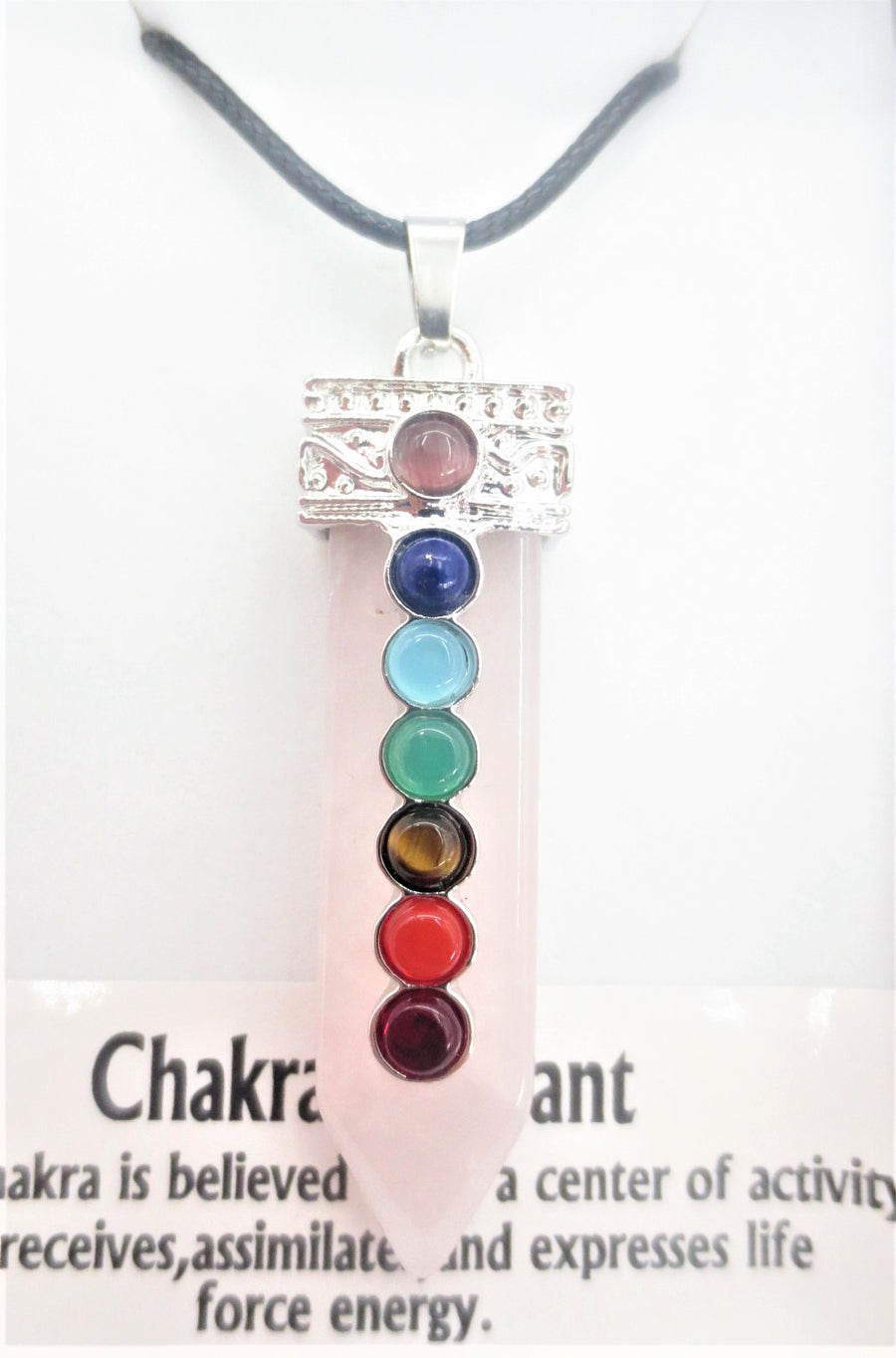7 Chakra Edelstein Halskette Anhänger (I) - Rosenquarz