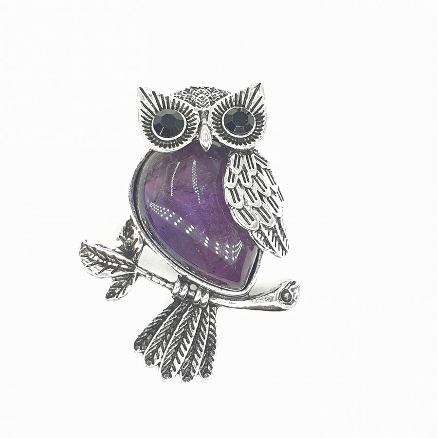Amethyst-Eulenanhänger mit Edelsteinaugen