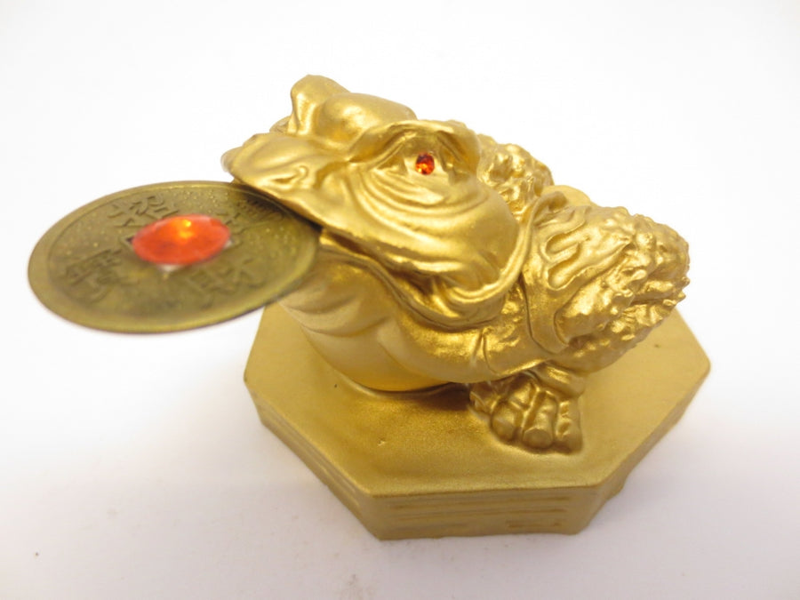 Feng Shui Frosch mit Glücksmünze - Gold