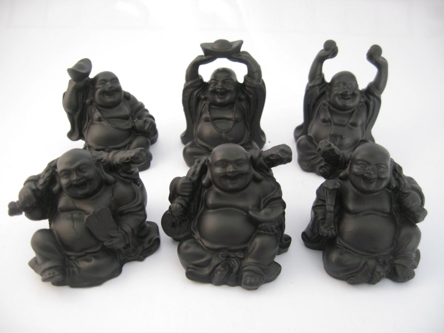 8cm Buddha-Set sitzend - Schwarz (6 Stück)