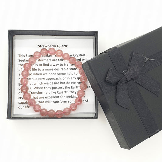 8 mm Erdbeerquarz Edelsteinarmband – Geschenkbox Inklusiv
