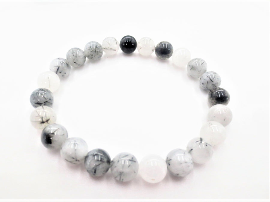 8 mm Schwarzer Haarquarz Edelsteinarmband – Geschenkbox Inklusiv