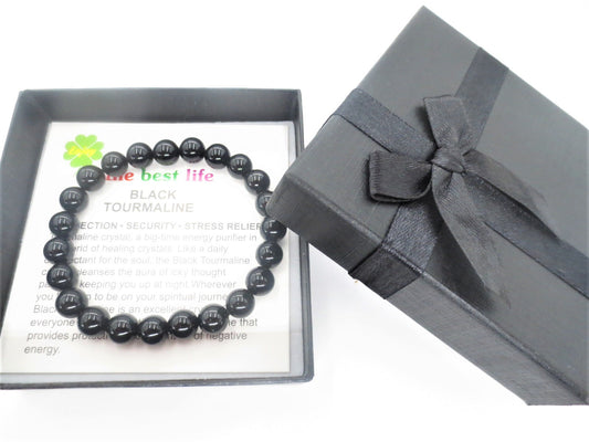 8 mm Schwarzer Turmalin Edelsteinarmband – Geschenkbox Inklusiv