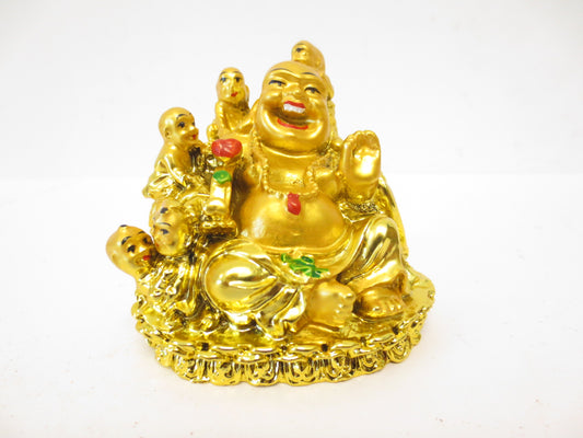 Goldene Lachender-Buddha-Statue mit Kindern