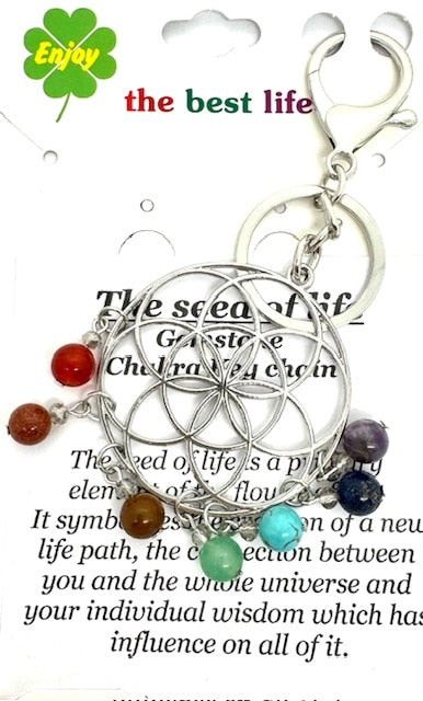 Großhandel Metall Chakra Flower of Life Schlüsselanhänger mit 7 Edelsteinen