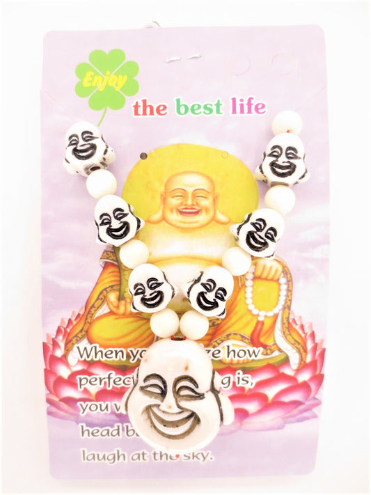 Grohandel - Weie lchelnde Buddha-Kopfkette