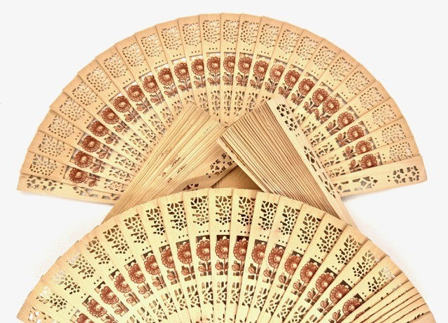 Handfächer aus Holz mit Blumenmotiv (10 Stück)
