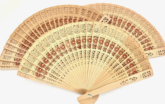 Handfächer aus Holz mit Blumenmotiv (10 Stück)