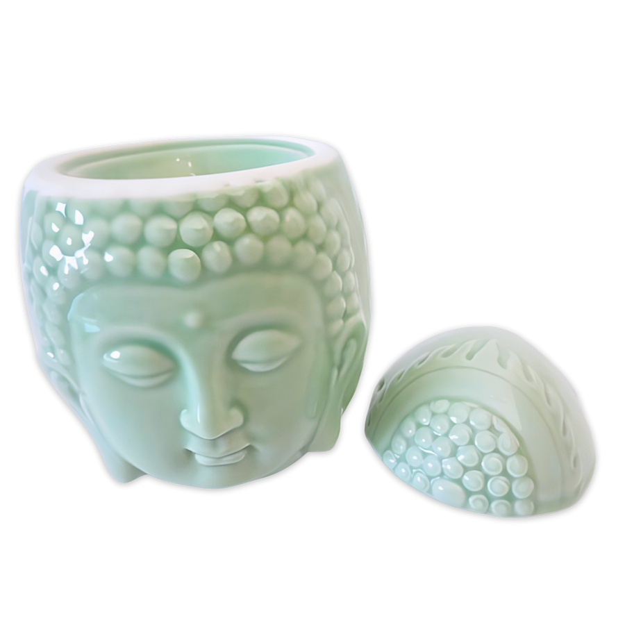 Keramik-Ölbrenner Buddha-Kopf jadegrün
