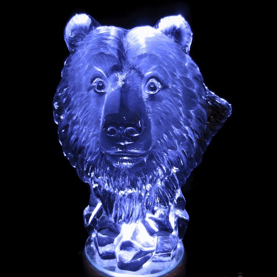 Bärenkopf-Statue aus Kristallglas – 18 cm