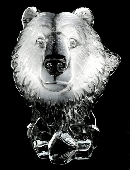 Bärenkopf-Statue aus Kristallglas – 18 cm