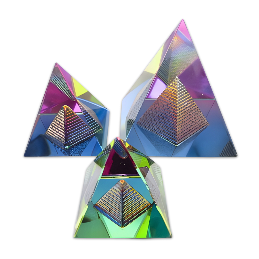 Kristallpyramide in Pyramide, Farbprisma 6 × 6 cm