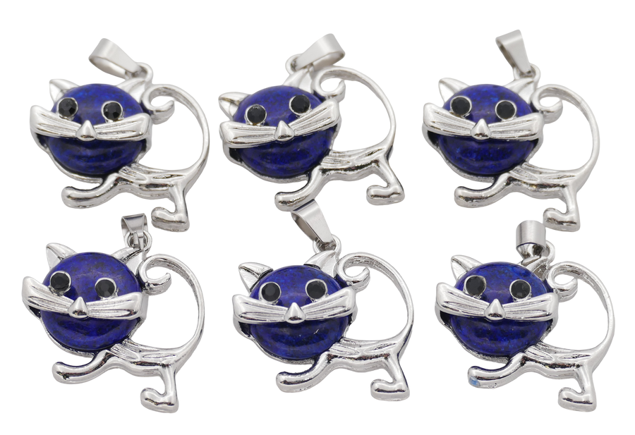 Lapis Lazuli Katzen-Anhänger aus Edelstein (Set mit 6 Stück)
