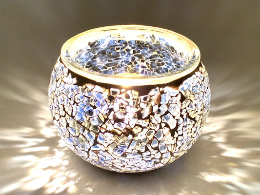 Teelichthalter aus Mosaikglas – Aurora Glow
