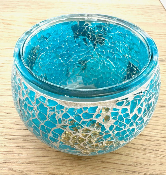 Teelichthalter aus Mosaikglas – Ozean Gold
