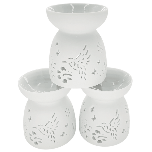 Ölbrenner-Set Weiß mit Vogelmotiv (6 Stck)