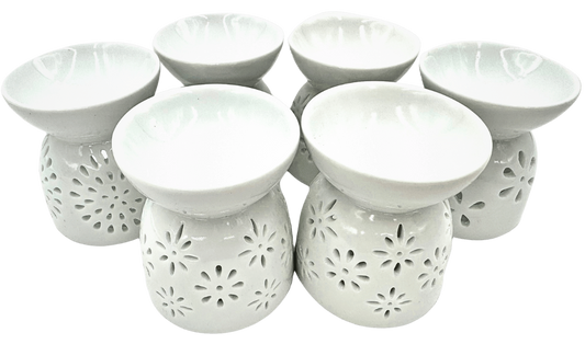 Duftölbrenner-Set – Weiß mit Blumenmotiv (6 Stück)