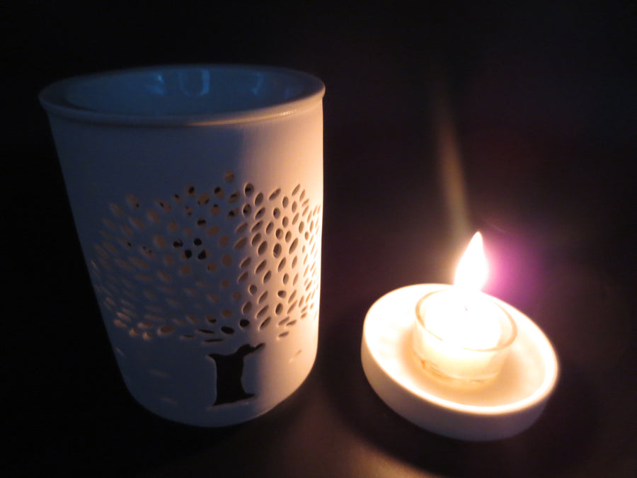 Keramik-Ölbrenner Lebensbaum weiß