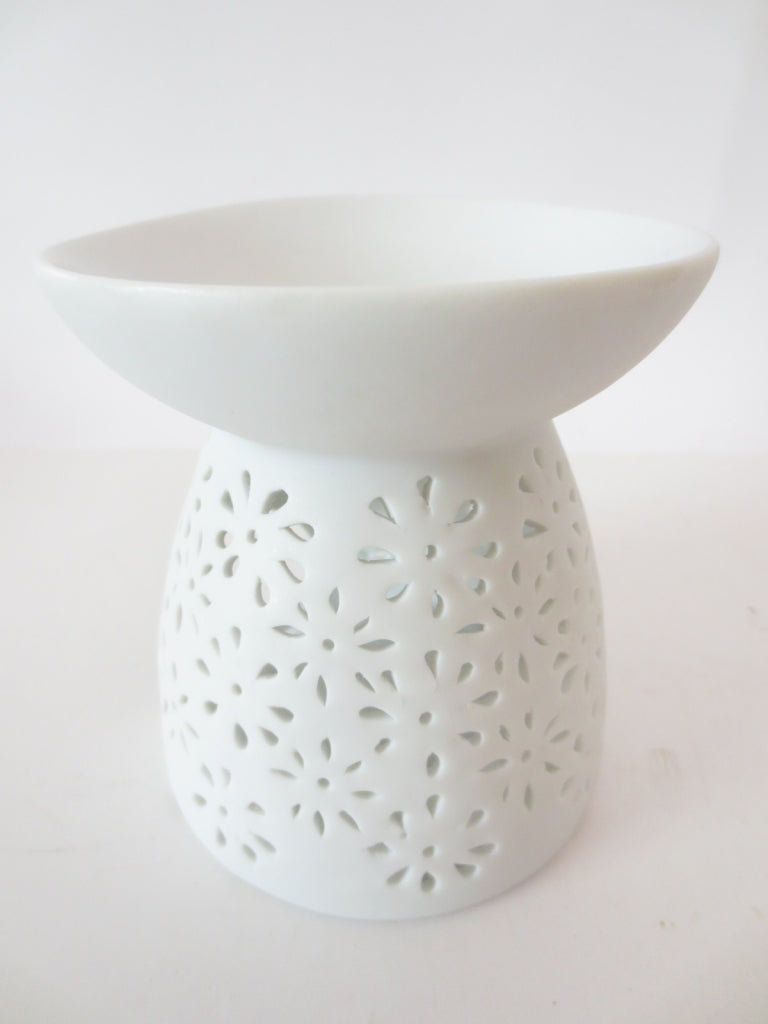 Keramik-Ölbrenner mit Blumenmuster weiß