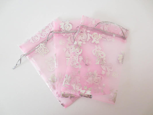 Organzabeutel, Glck ''Fu'' rosa - 13cm x 20cm
