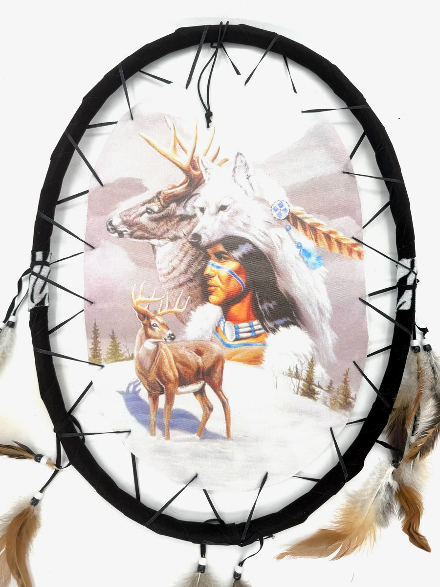 Ovaler Traumfänger Indianer und Hirsc