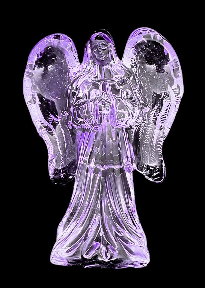Violette betende Engel-Statue aus Kristallglas – 10 cm